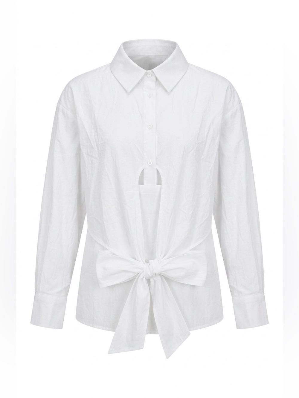 Women’s White Button-Front Tie Waist Shirt Size M